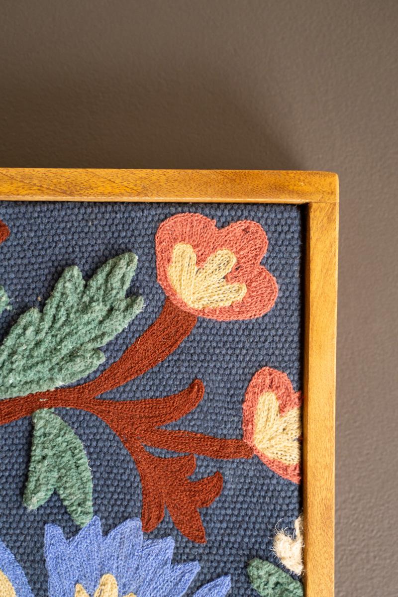 Yarn Cotton MDF Wood Metal, Framed Hand Hooked Art – Birds And Flowers