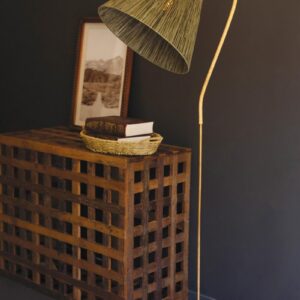 Rattan-Wrapped Floor Lamp With Raffia Shade