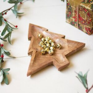 Box of 4 — Carved Wooden Christmas Tree Platter