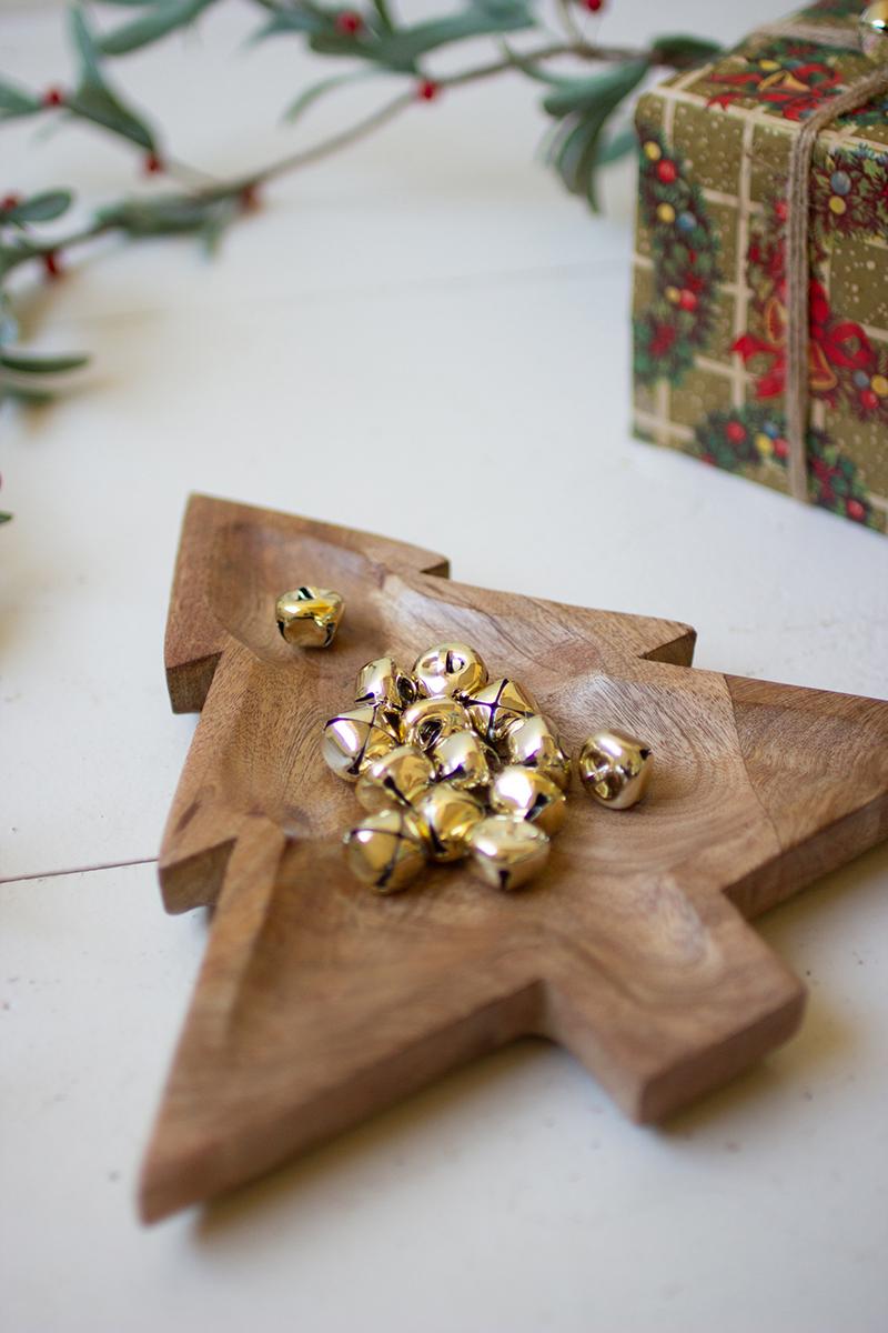 Box of 4 — Carved Wooden Christmas Tree Platter
