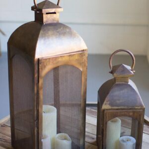 Antique Bronze Lanterns With Wire Screen
