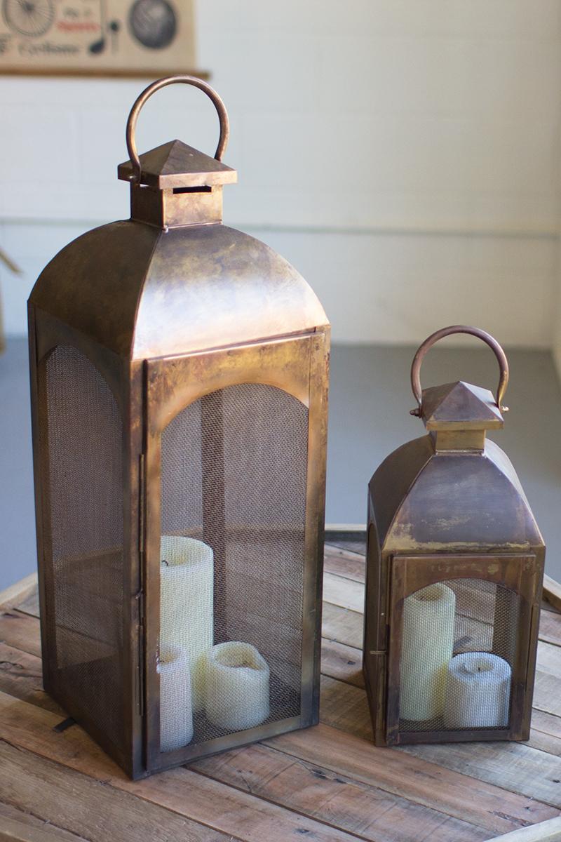 Antique Bronze Lanterns With Wire Screen