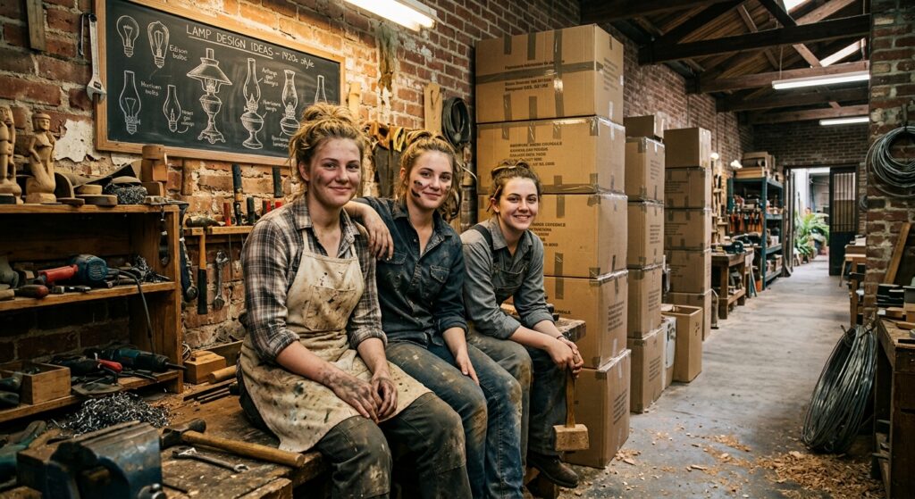 The three sisters behind YourCOOLhome in their New Orleans workshop